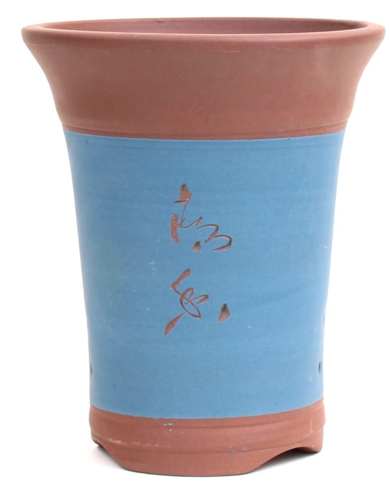 Bonsai - Kaskadenschale 20 x 16,5 Ø cm, blau-braun, mit Motiv, 50917