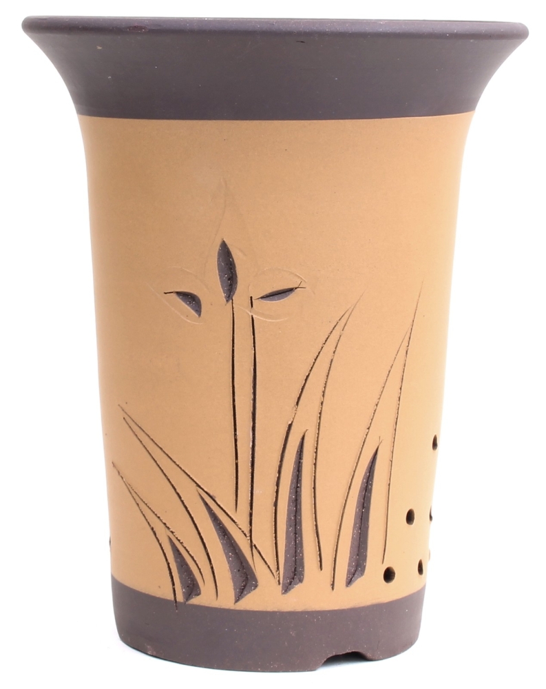 Bonsai - Kaskadenschale 25 x 20 Ø cm, beige-braun, mit Motiv, 50919