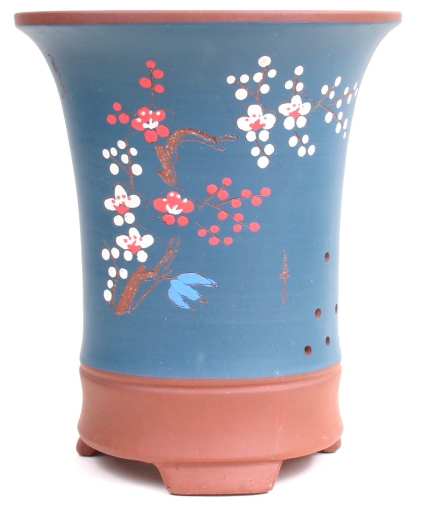 Bonsai - Kaskadenschale 26,5 x 22 Ø cm, blau-braun, mit Motiv, 50924
