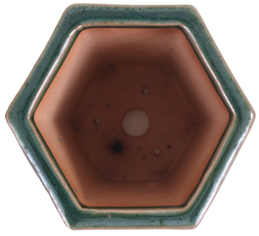 Bonsai - Kaskadenschale 6-eckig 11 x 11 x 18,5 cm, grün   50965