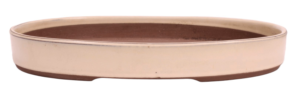 Bonsai-Waldschale oval, cremefarben – 39 × 28,5 × 5 cm – Japan, frostfest, gebraucht