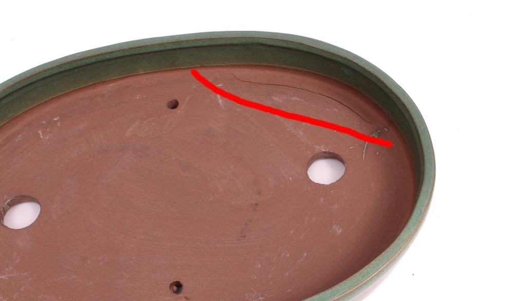 Preview: Bonsai - Schale Waldschale oval 31 x 21 x 4.5 cm matt grün  51085A  2. Wahl