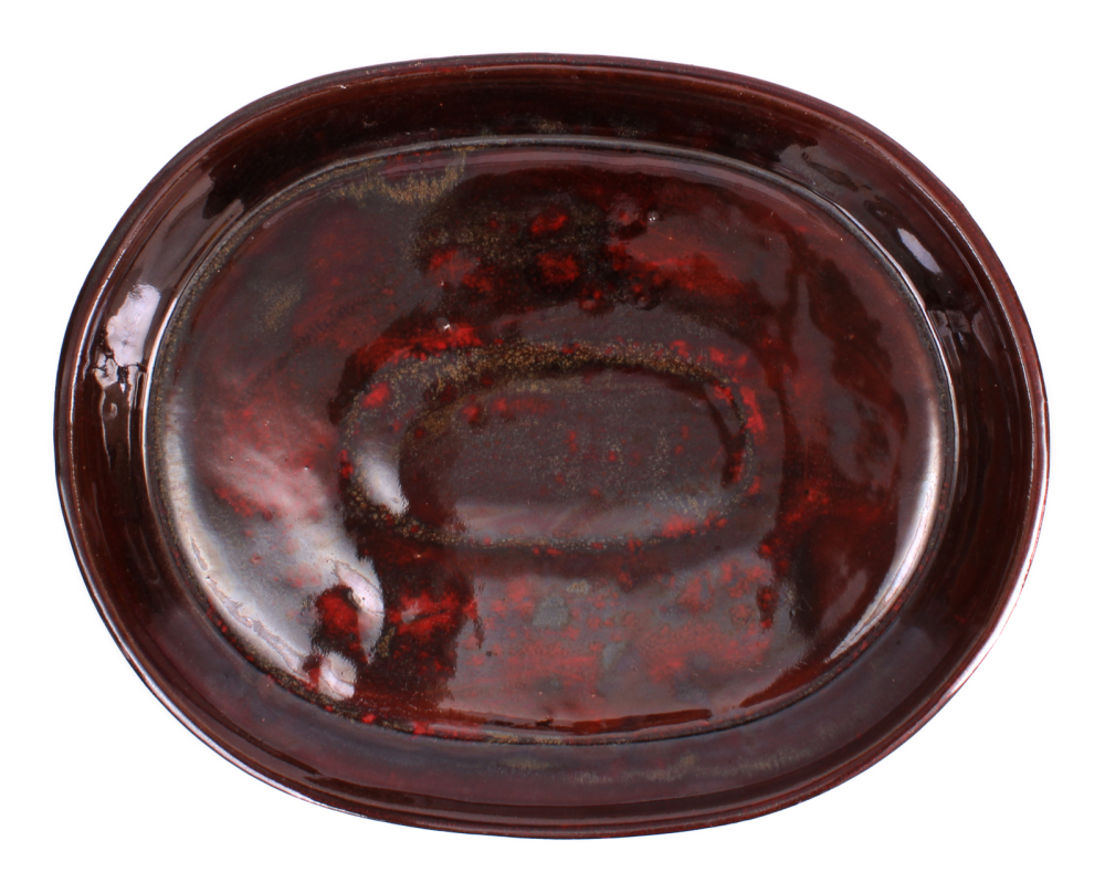 Preview: Bonsai - Untersetzer oval 30.5 x 24 (innen 25 x 18.5) cm braun/rot Keramik 54025