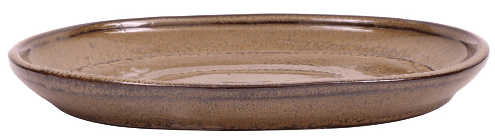 Bonsai-Untersetzer oval 15 × 12 cm - innen 11 × 8 cm hellbraun Keramik