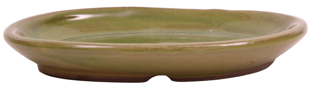 Bonsai-Untersetzer oval 15 × 12 cm - innen 11 × 8 cm grün Keramik