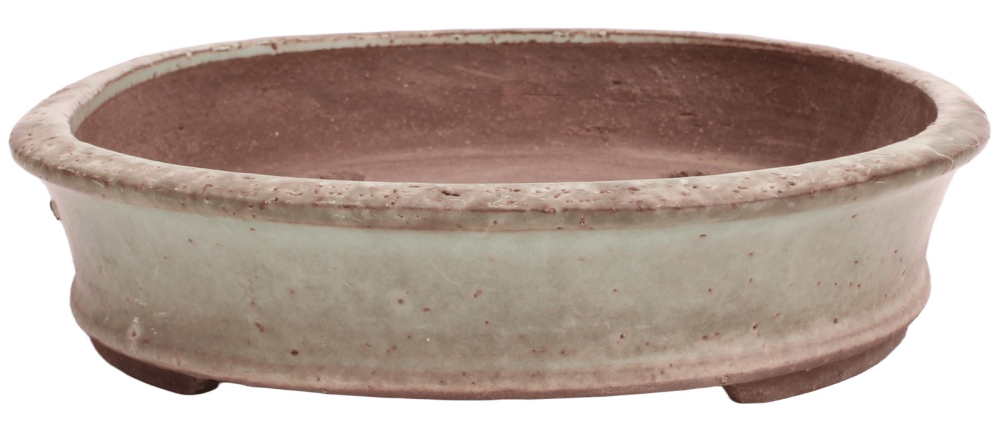 Preview: Tokoname Bonsai-Schale Yoshimura oval graugrün 35,4 × 26,4 × 6 cm – glasiert 58008