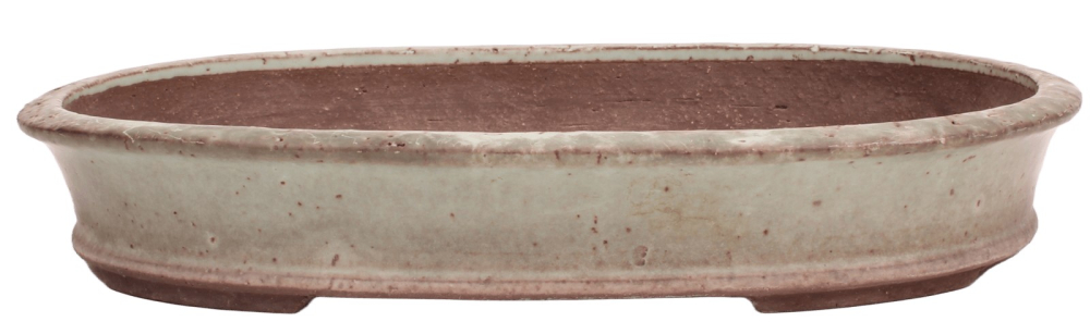 Preview: Tokoname Bonsai-Schale Yoshimura oval graugrün 35,4 × 26,4 × 6 cm – glasiert 58008