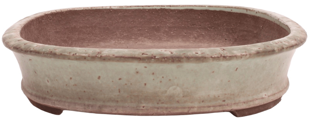 Preview: Tokoname Bonsai-Schale Yoshimura oval graugrün 35,4 × 26,4 × 6 cm – glasiert 58008