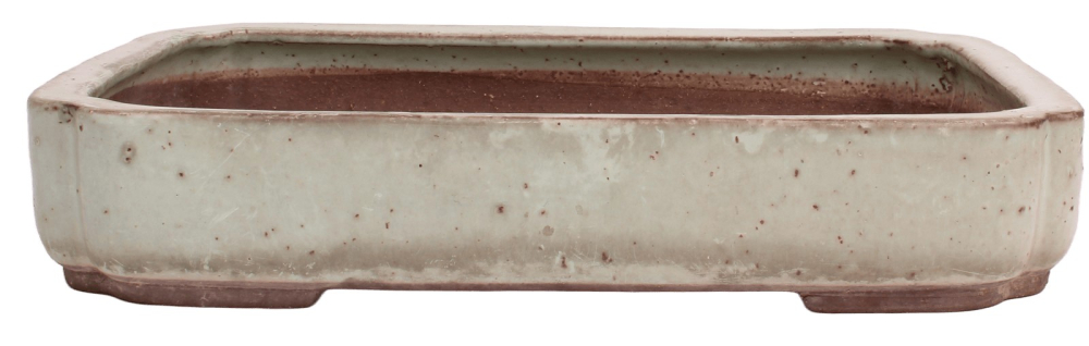 Tokoname Bonsai-Schale Yoshimura eckig grünlich glasiert 41,2 × 28,6 × 7,8 cm gebraucht 58011