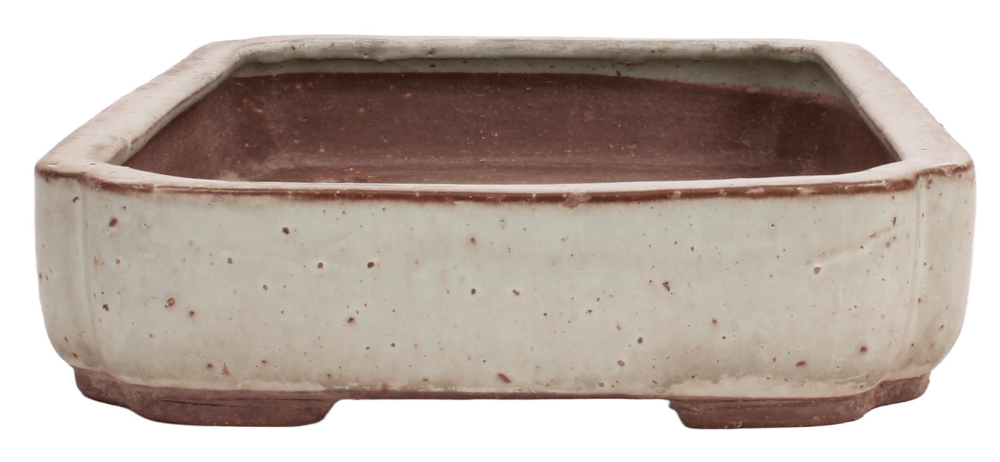 Tokoname Bonsai-Schale Yoshimura eckig grünlich glasiert 41,2 × 28,6 × 7,8 cm gebraucht 58011