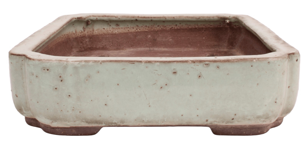 Tokoname Bonsai-Schale Yoshimura eckig grünlich glasiert 41,2 × 28,6 × 7,8 cm gebraucht 58011