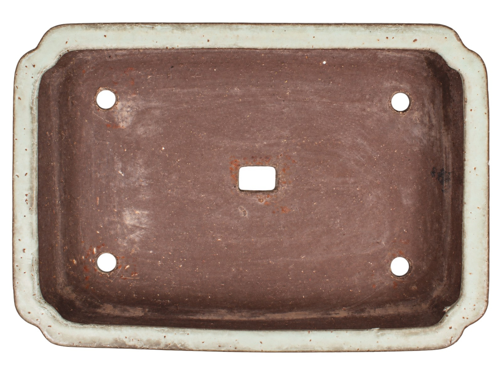 Tokoname Bonsai-Schale Yoshimura eckig grünlich glasiert 41,2 × 28,6 × 7,8 cm gebraucht 58011