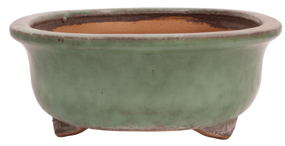 Preview: Tokoname Bonsai-Schale Syuuhou oval grün glasiert 34,5 × 27,7 × 11 cm gebraucht 58038