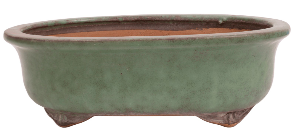 Preview: Tokoname Bonsai-Schale Syuuhou oval grün glasiert 34,5 × 27,7 × 11 cm gebraucht 58038