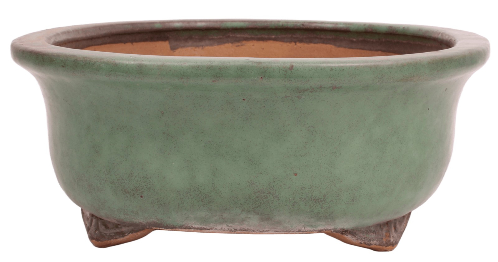 Preview: Tokoname Bonsai-Schale Syuuhou oval grün glasiert 34,5 × 27,7 × 11 cm gebraucht 58038
