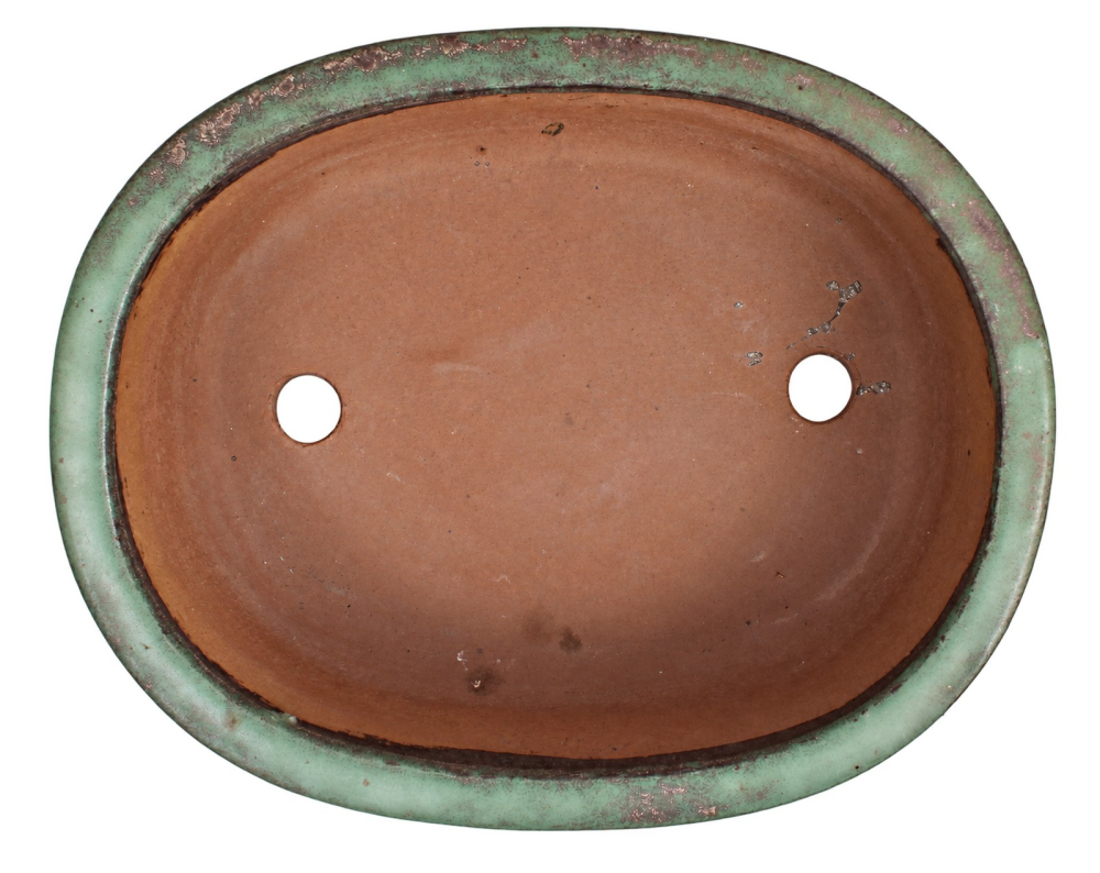 Tokoname Bonsai-Schale Syuuhou oval grün glasiert 34,5 × 27,7 × 11 cm gebraucht 58038