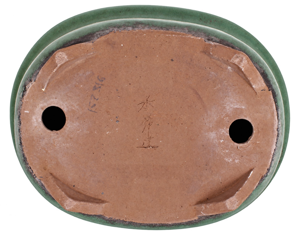 Tokoname Bonsai-Schale Syuuhou oval grün glasiert 34,5 × 27,7 × 11 cm gebraucht 58038