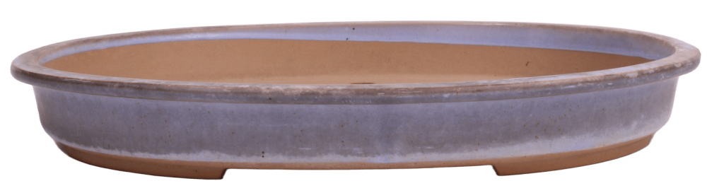Tokoname Bonsai-Schale Mumei oval blaugrau glasiert 48 × 38 × 6,5 cm gebraucht 58054