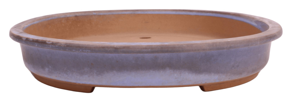 Preview: Tokoname Bonsai-Schale Mumei oval blaugrau glasiert 48 × 38 × 6,5 cm gebraucht 58054