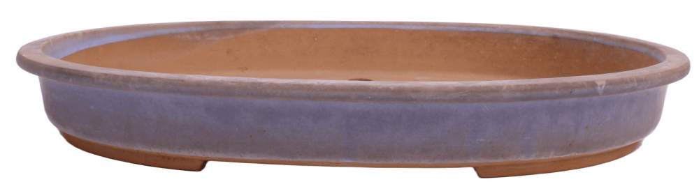 Preview: Tokoname Bonsai-Schale Mumei oval blaugrau glasiert 48 × 38 × 6,5 cm gebraucht 58054