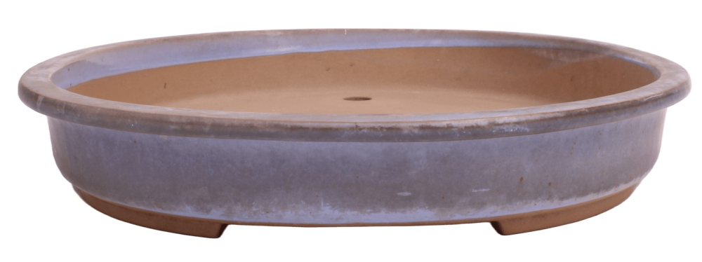 Preview: Tokoname Bonsai-Schale Mumei oval blaugrau glasiert 48 × 38 × 6,5 cm gebraucht 58054