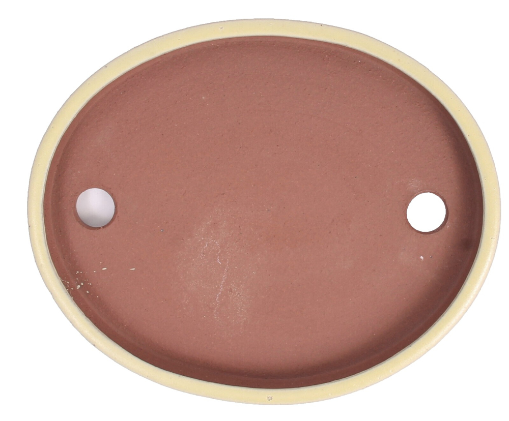 Preview: Tokoname Bonsaischale von Youzan - 27,5 x 22,5 x 3,3 cm - oval - matt gelb - 58101