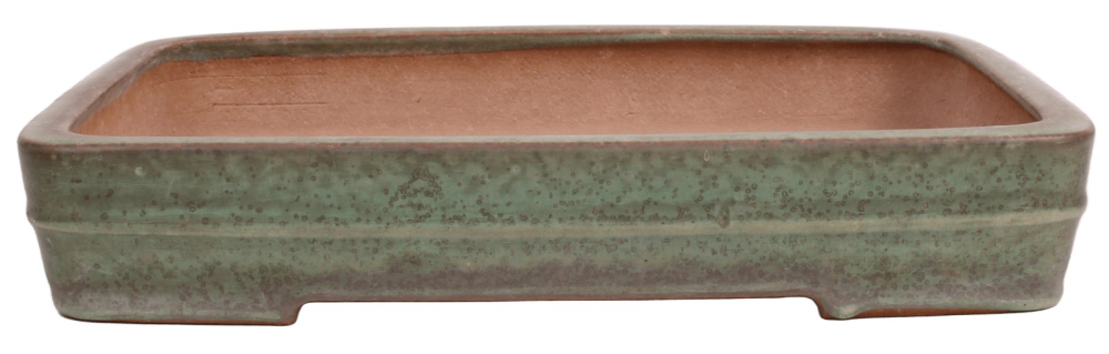 Tokoname Bonsai-Schale Yamafusa eckig grün glasiert 34,7 × 25,7 × 6,2 cm gebraucht 58157