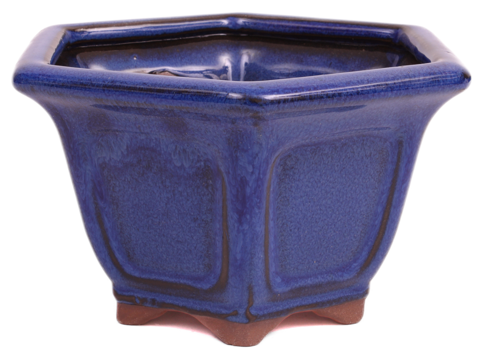 Bonsai - Schale Kaskadenschale 6-eckig 16 Ø x 9.5 cm blau  15045