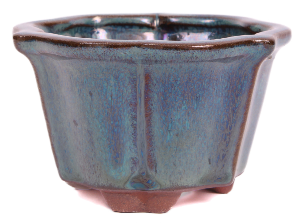 Bonsai - Schale 9.5 Ø x 5.7 cm  rund grünblau  15313