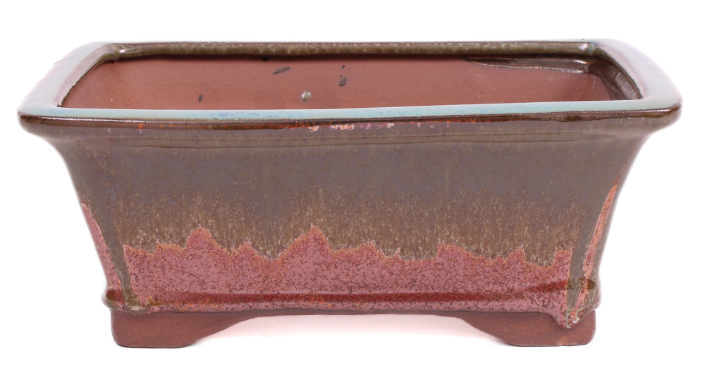 Bonsai - Schale eckig 21.5 x 16.5 x 8.7 cm , grünbraun / kupfer 22035