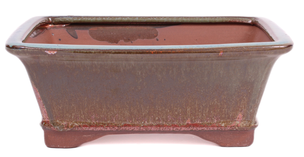 Bonsai - Schale eckig 21.5 x 16.5 x 8.7 cm , grünbraun / kupfer 22035