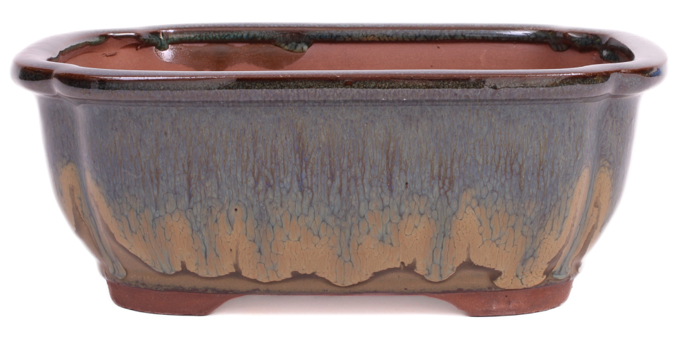 Bonsai - Schale eckig 21.5 x 17 x 8.5 cm , grünblau / beige  22041