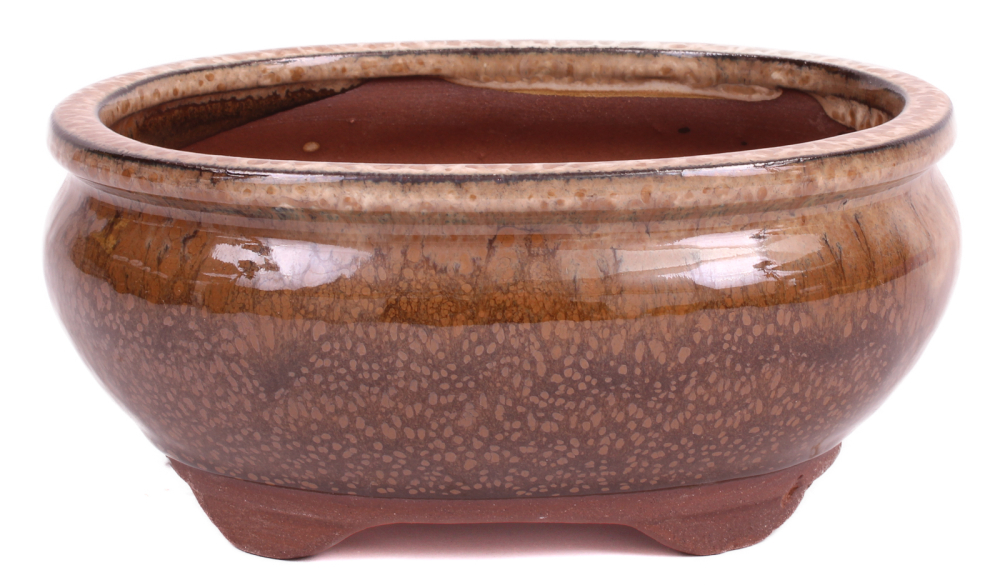 Bonsai - Schale oval 15.5 x 12.5 x 7.3 cm , braun / beige 22134