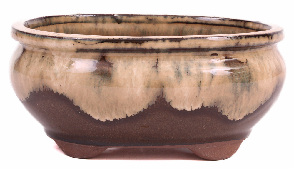 Bonsai - Schale oval 15.5 x 12.5 x 7.3 cm , braun / beige 22134
