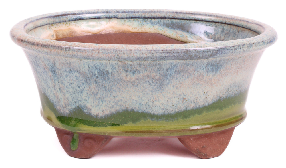 Bonsai - Schale oval 16 x 12.5 x 7.5 cm , grün / beige  22135