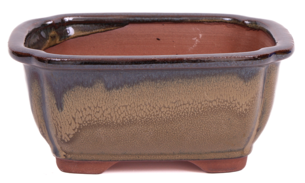 Bonsai - Schale eckig 16 x 12.5 x 7.5 cm , beige / grünblau  22137