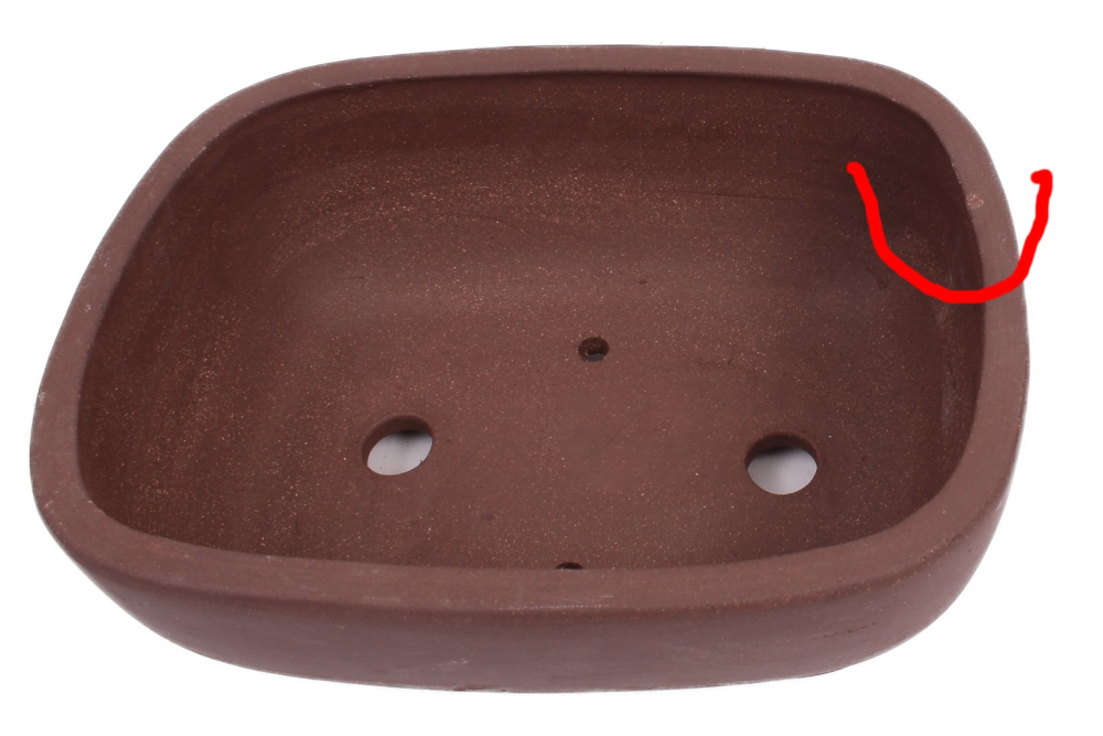 Bonsai - Schale eckig 21 x 16.5 x 8.5 cm unglasiert braun  22185A  2. Wahl