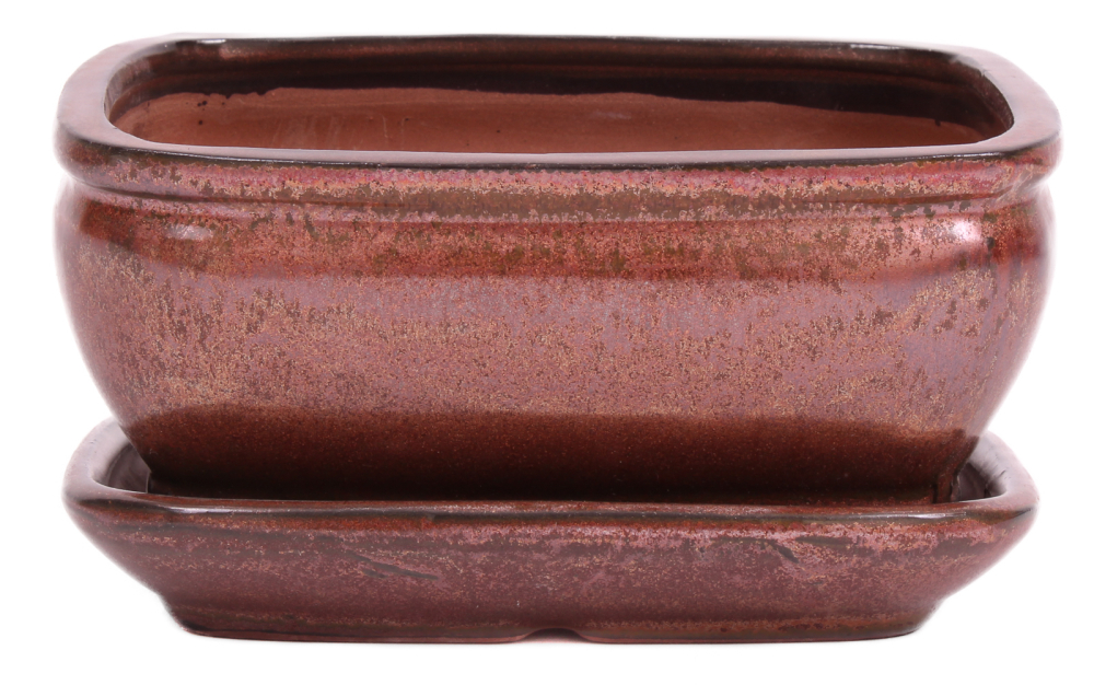 Bonsai - Schale eckig 16 x 13 x 7.5 cm , Kupfer, mit Untersetzer 23170