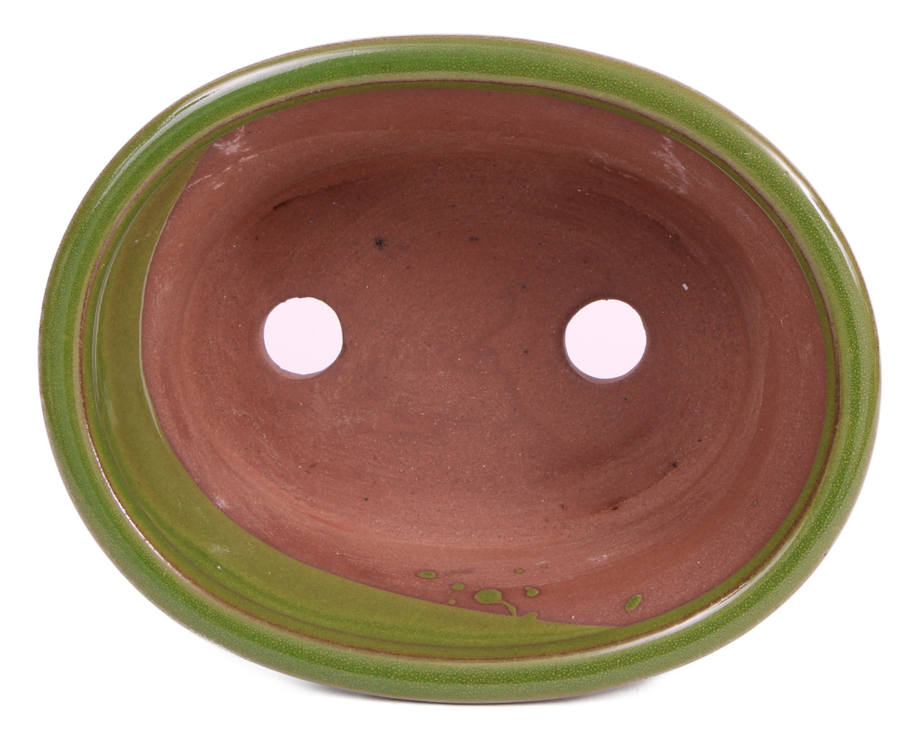 Bonsai - Schale oval 16 x 13 x 7.5 cm , grün , mit Untersetzer 23175