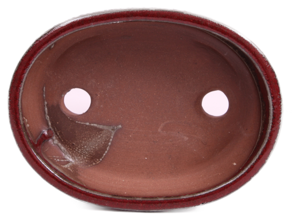 Bonsai - Schale oval 16 x 12 x 5 cm , Bordeaux , mit Untersetzer 23177