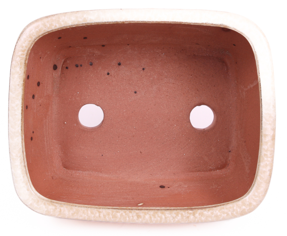 Bonsai - Schale eckig 16.5 x 13 x 7.7 cm , kupfer / beige , mit Untersetzer 23180