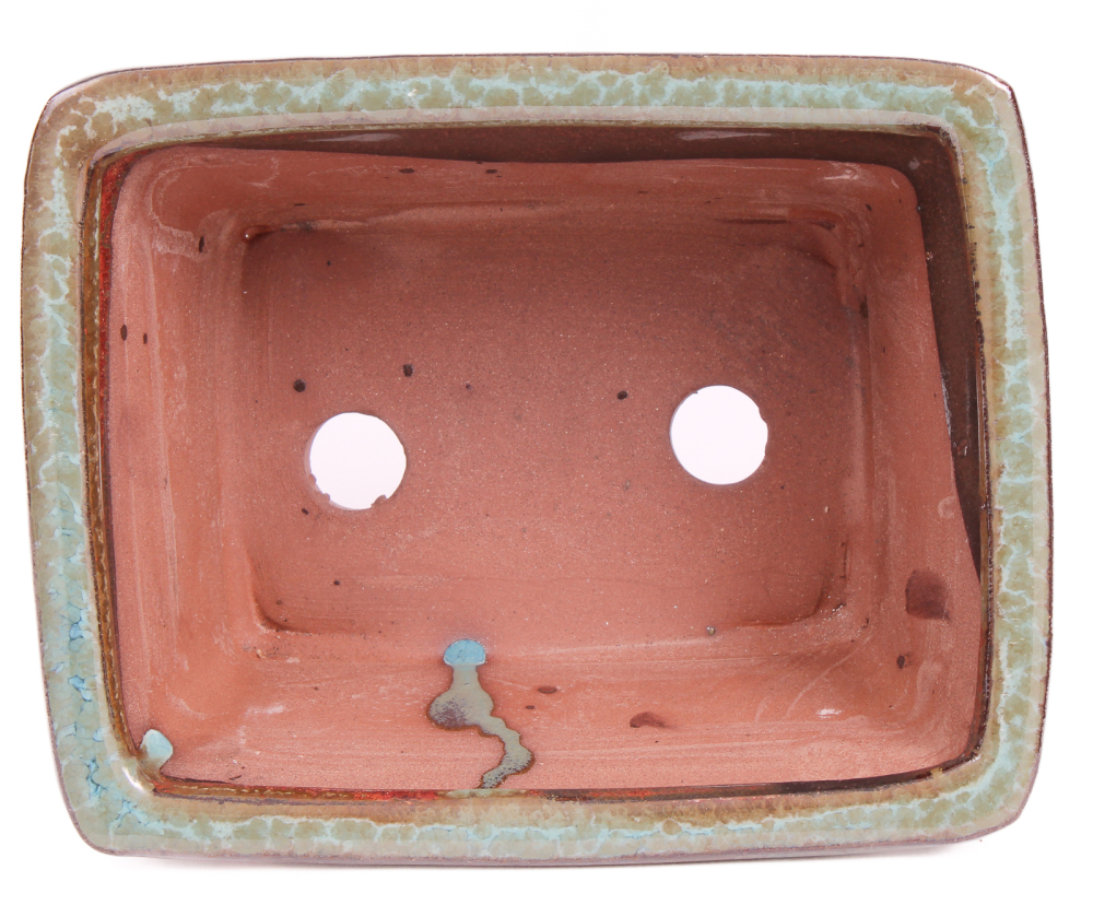 Bonsai - Schale eckig 16.5 x 13 x 7.7 cm , kupfer / grünbraun , mit Untersetzer 23181