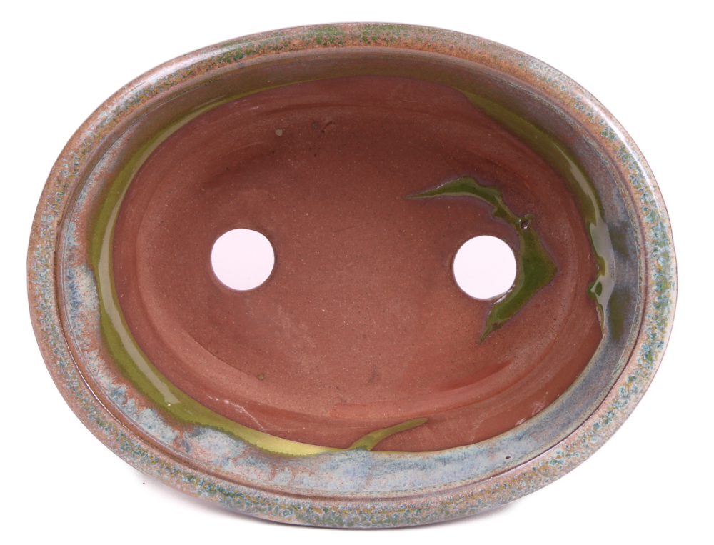Bonsai - Schale oval 16 x 12.5 x 7.5 cm , grün / beige , mit Untersetzer 23185