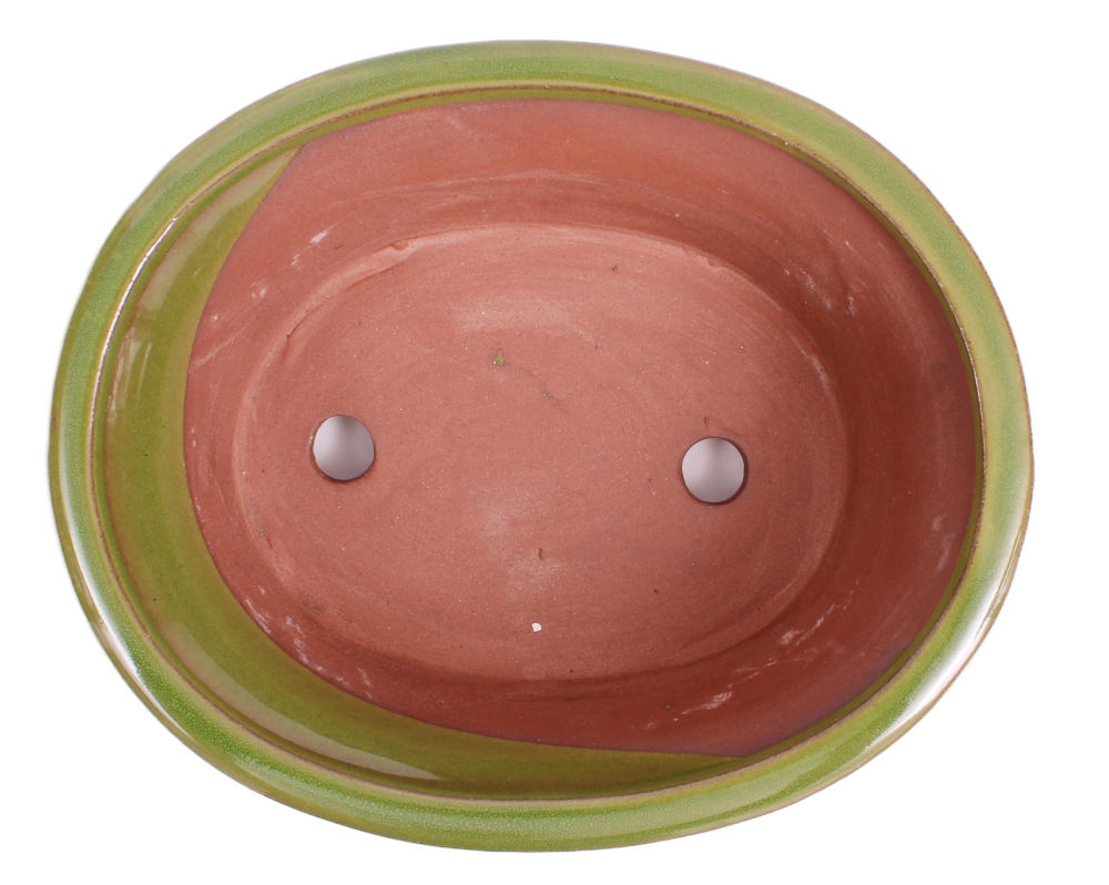 Bonsai - Schale oval 21 x 17.5 x 8.5 cm , grün , mit Untersetzer 23195