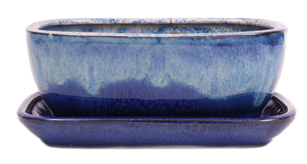Bonsai - Schale eckig 21 x 16.5 x 8.5 cm , hellblau / blau, mit Untersetzer 23203