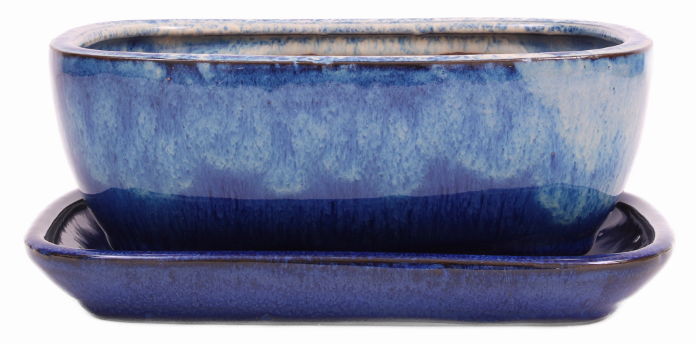 Bonsai - Schale eckig 21 x 16.5 x 8.5 cm , hellblau / blau, mit Untersetzer 23203