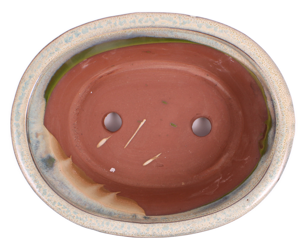 Bonsai - Schale oval 21 x 17 x 8.5 cm , grün / beige , mit Untersetzer 23205