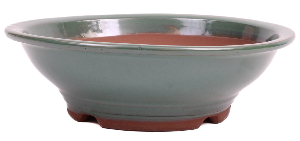 Bonsai - Schale rund 24.5 Ø x 7.5 cm grün frostfest aus Japan 30029