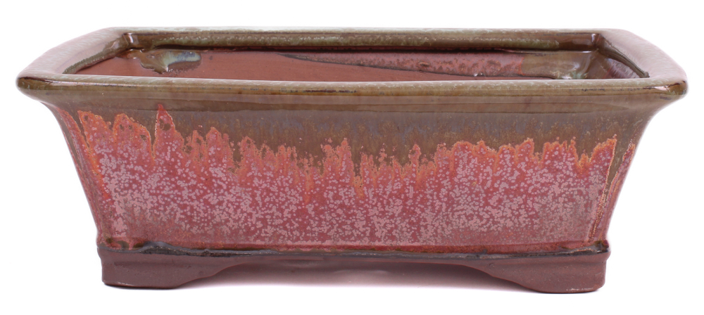 Bonsai - Schale eckig 26.5 x 20.5 x 9 cm  grün / kupfer 30061