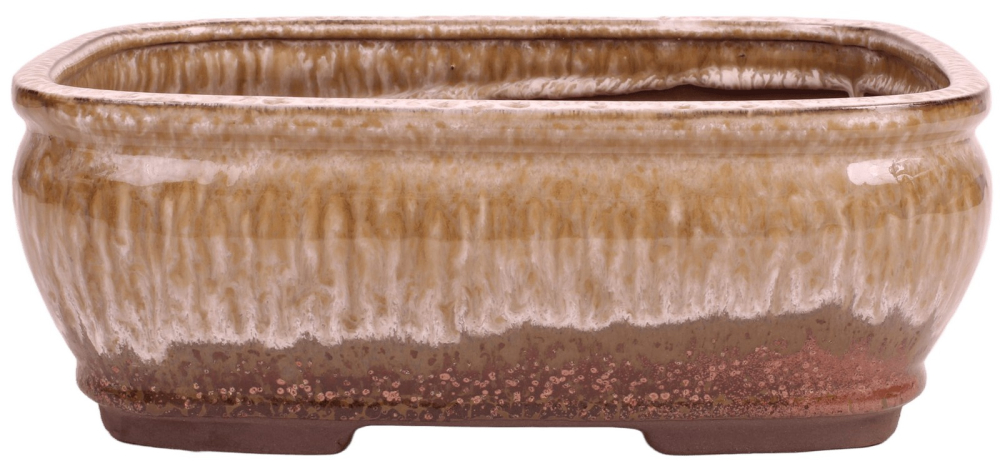 Bonsai - Schale eckig 26 x 21 x 10 cm  beige / kupfer 30195